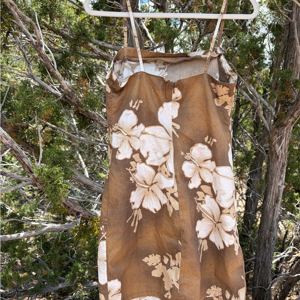 Vintage Polo Jeans Co. Ralph Lauren Brown Hawaiian Hibiscus Slip Dress Y2K Sz 6 - Picture 4 of 6